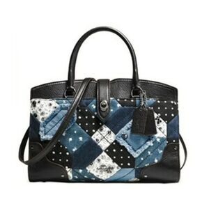 Coach Mercer Bag Satchel 30 in Canyon Quilt Denim Blue Black Shoulder